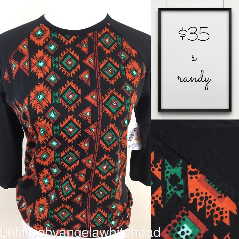 LuLaRoe Randy S-Baseball tee NWT blk/orange/green